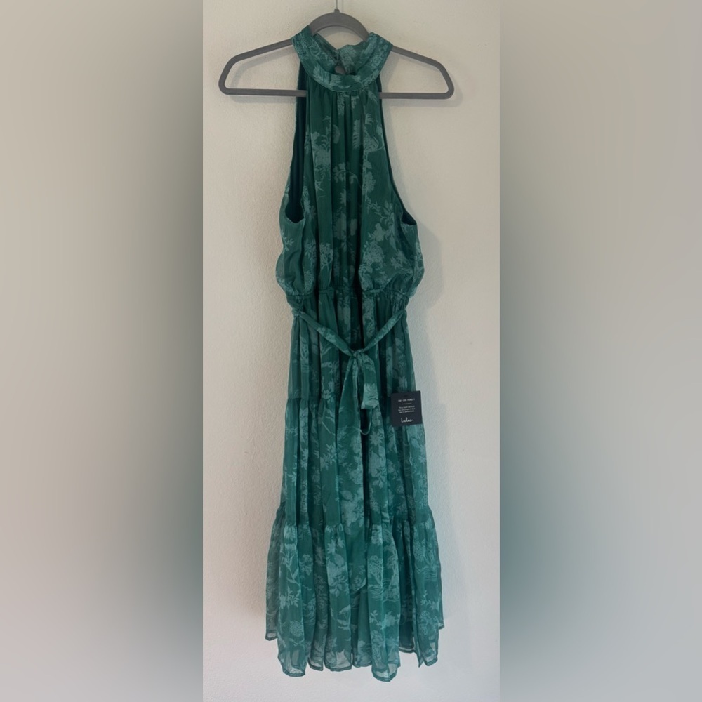 Lulus Float to You Green Floral Print Halter-Neck
Tiered Midi Dress NWT XL